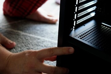 man repairing computer working home looking fixing broken engineer hardware pc service support