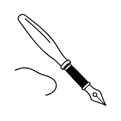 Handdrawn line drawing a fountain pen writing stationery
