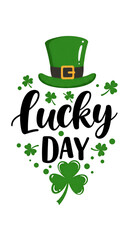 Lucky Day Illustration Featuring a Green Hat and Clover Symbols