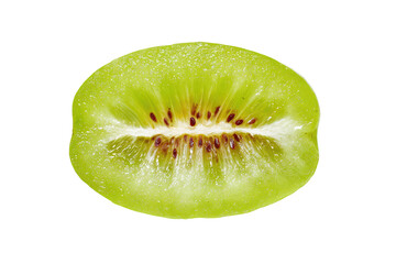 Close-up kiwi slice, vibrant green flesh
