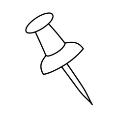 Handdrawn line drawing a single pushpin on thumbtack office