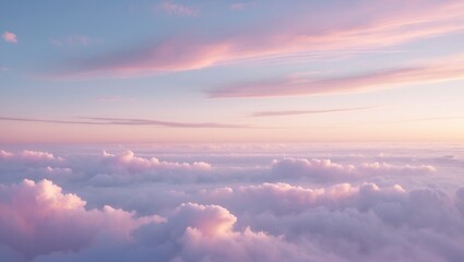 Obraz premium Aerial view of pink and purple clouds during sunset or sunrise. Skyscape with colorful cloud formations. Nature and sky scene.