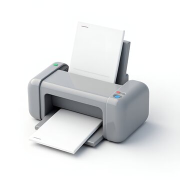 3D Grey Paper Printer Icon, Cartoon Plastic Style, Modern Office Technology Symbol, Isolated on White