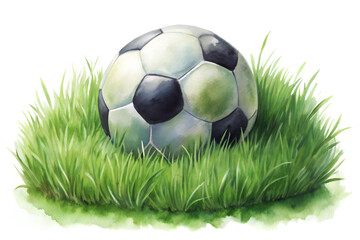 Fototapeta premium Watercolor Grass With Soccer Ball Png Cutout Isolated Transparent Background