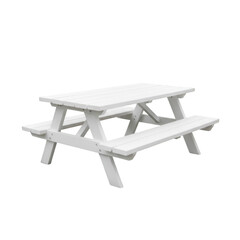 White Painted Wooden Picnic Table Isolated on Black Background