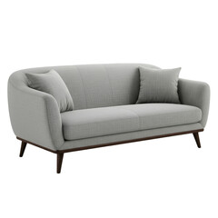 Modern Gray Sofa Illustration with Pillows, Dark Wood Legs