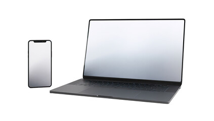 Gray laptop and smartphone