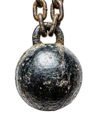 Rusty metal weight hanging by chain