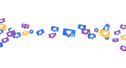 Social media reaction icons with like and heart symbols on white backg