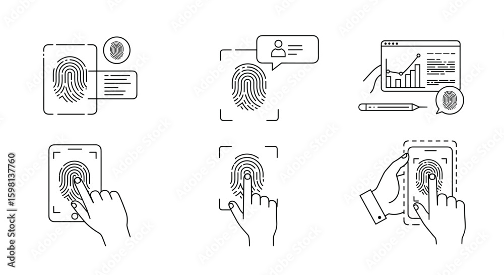 Poster linear fingerprint authentication technology concept with devices and