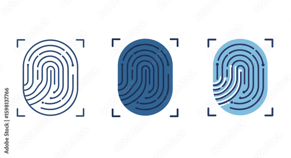 Poster Digital fingerprint patterns in linear style for biometric security