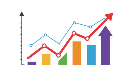 Colorful growth chart with arrow and bars illustrating business trends