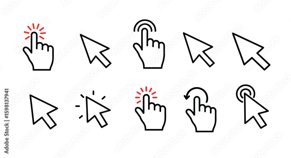Fototapete Cursor and pointer icons in simple linear design for digital interface