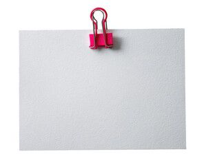 Blank white note paper with a pink binder clip