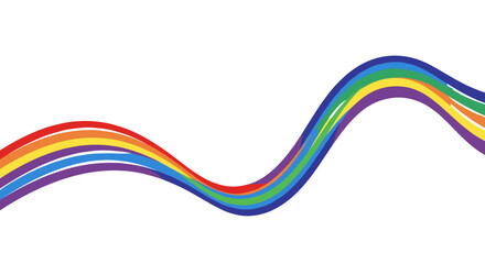 Colorful wavy rainbow line on white background