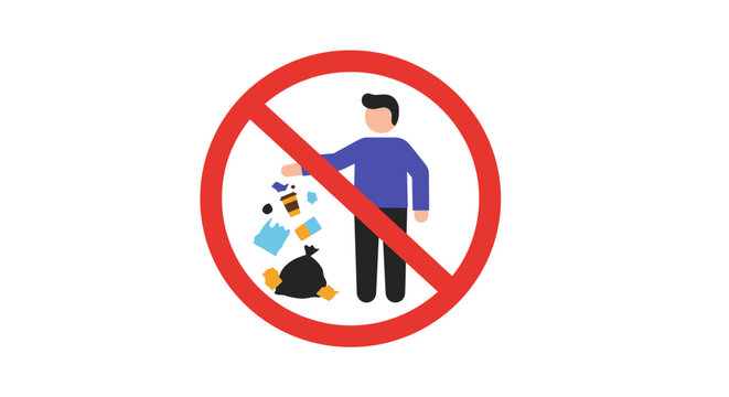 No littering sign with person disposing trash inside prohibition circl