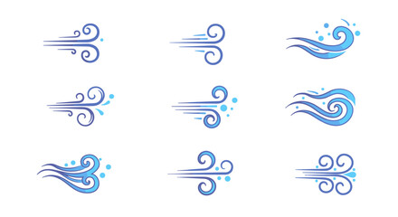 Dynamic blue airflow symbols on white background