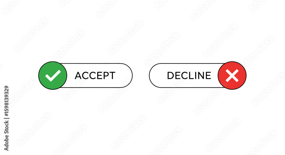 Poster accept and decline buttons with checkmark and cross icons for web desi