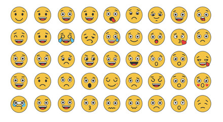 Diverse emoji expressions set with varied face emotions