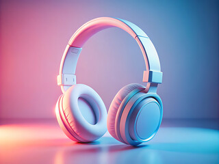  Wireless headphones floating in the air isolated on vibrant gradient background