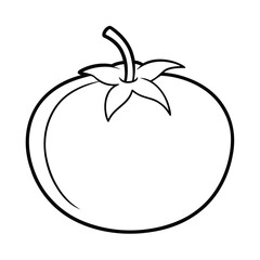 Handdrawn line drawing a single ripe tomato with green stem leaves fruit food