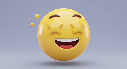 Fototapeta premium Happy yellow emoji egg with stars over eyes 3d render