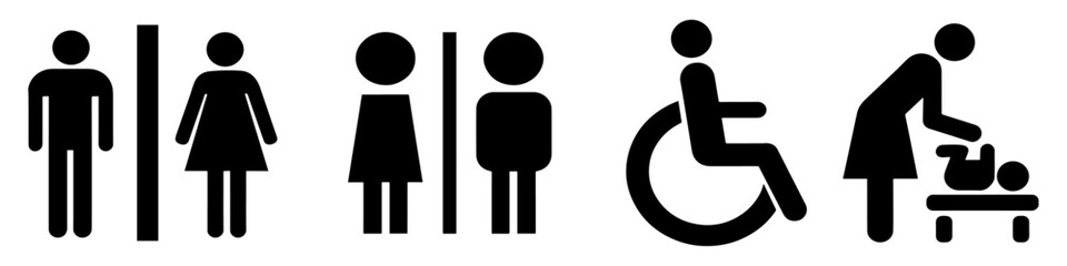 Toilet vector icons set. lady, man, child and disability icon. Restroom icon set. vector illustration. 
