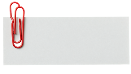 Blank white rectangular note with red paperclips
