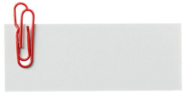 Blank white rectangular note with red paperclips