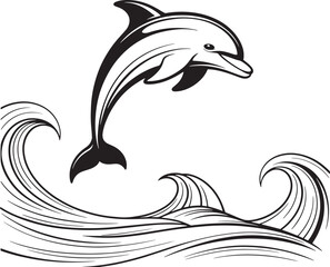 Naklejka premium Dolphin Jumping Out of Water Outline Illustration on Transparent Background for Marine Art