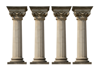 Isolated Four Classic Corinthian Columns on Transparent Background