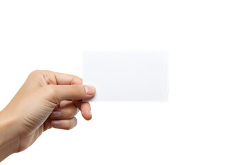 Obraz premium Isolated Hand Holding Blank White Business Card Mockup Photo