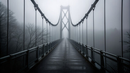 Foggy bridge crossing on a quiet road