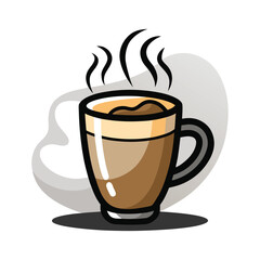 Obraz premium Steaming Coffee Cup Cartoon Illustration of Hot Beverage with Handle and Vapor Trails