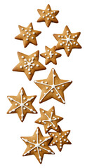 Obraz premium Isolated Gingerbread Star Cookies with White Icing on Black Background