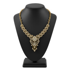Isolated Gold and Diamond Necklace on Black Mannequin