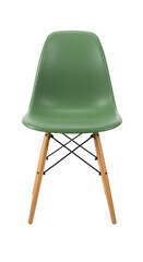 Isolated Green Plastic Chair With Wood Legs on Transparent Background