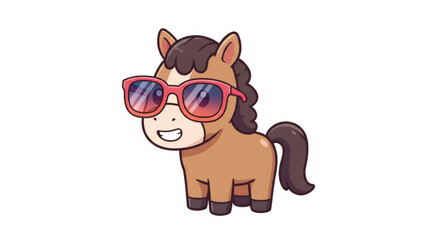 Naklejka premium Cute Brown Pony Wearing Red Sunglasses Pixel Art Illustration