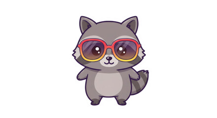 Fototapeta premium Cute Cartoon Raccoon Wearing Sunglasses