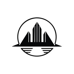 Black abstract design inside a circle shows architecture with arrow elements that is transparent