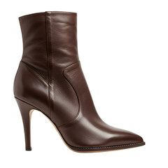 Isolated Brown Leather High Heel Ankle Boot on Transparent Background