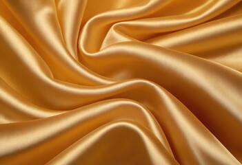Elegant golden satin fabric draped in soft, flowing waves.