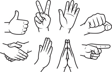Fototapeta premium Monochrome Hand Gestures Collection on Transparent Background Vector Illustration