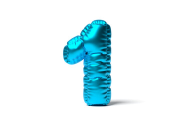 Light blue number one shaped balloon standing on white background