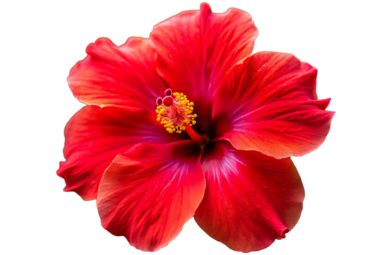 bright red hibiscus flower in full bloom profile