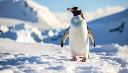 Obraz premium A Gentoo Penguin Standing Proudly on the Snowy Antarctic Landscape.