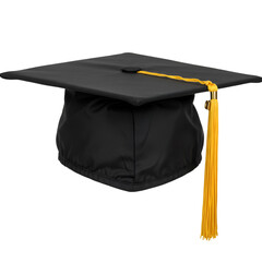 Isolated Graduation Cap Black Gold Tassel PNG