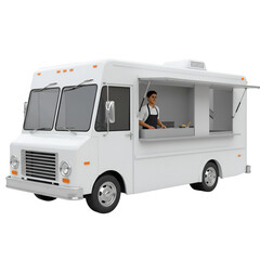 Naklejka premium 3D Illustration of Food Truck with Chef in Restaurant