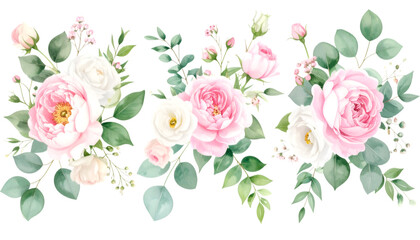 Watercolor Floral Elegance: Soft watercolor renderings of delicate pink and white blossoms create a romantic and artistic floral arrangement, perfect for conveying beauty and grace.