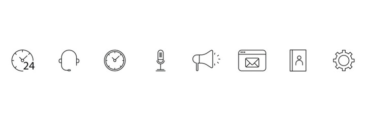 Smart communication tools for office support customer service contact management settings device media interface icon vector illustration isolated set.
